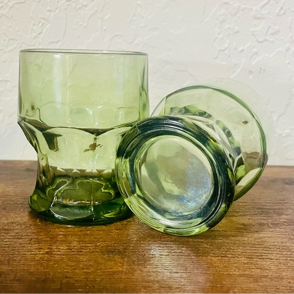 Set of 2 Vintage Anchor Hocking Georgian Avocado Green Flat Tumbler Honeycomb - Picture 5 of 6